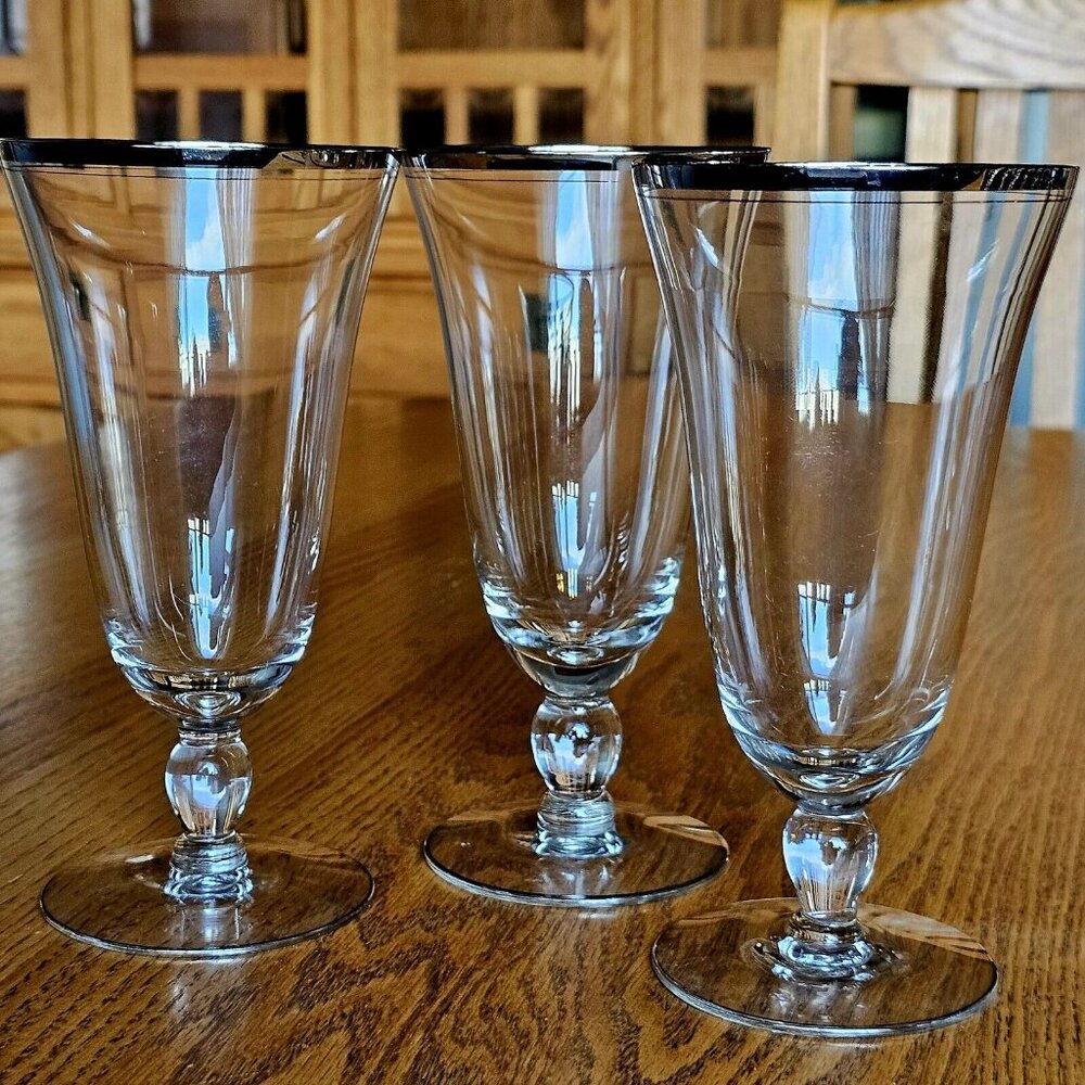 3 Glastonbury Lotus Romance Ice Tea Glasses 7" platinum lined rim vntage 1955 - Picture 3 of 10